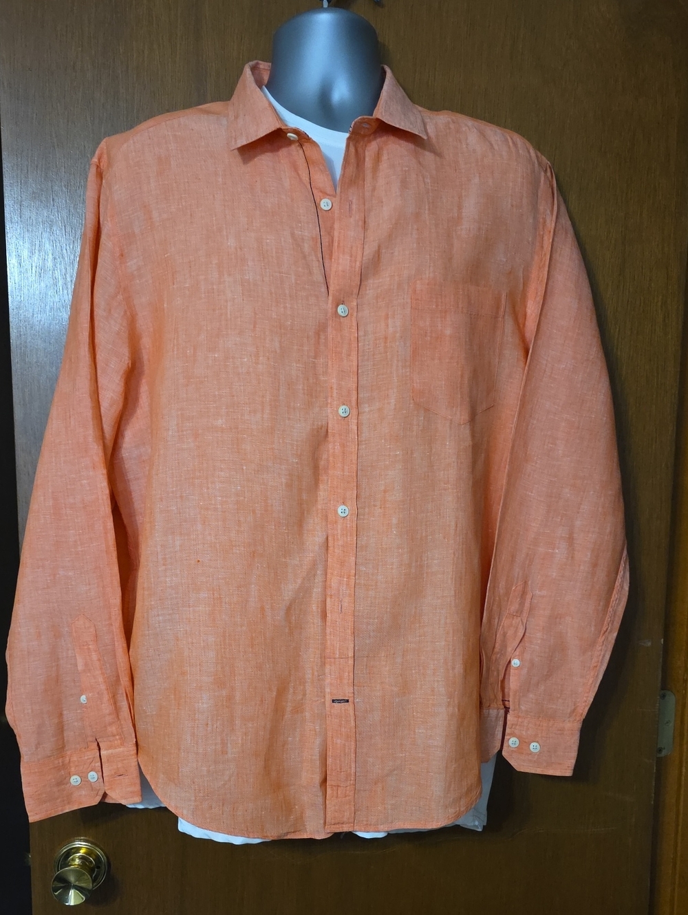 Nautica Men's Orange Linen Button-Up Shirt XL